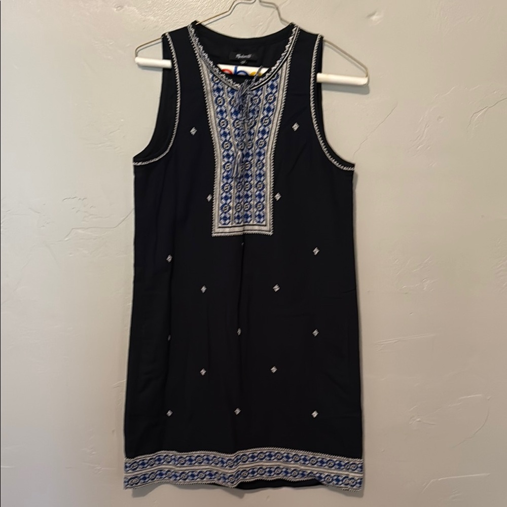 Madewell Navy Blue Embroidery Trimmed Sleeveless dress size 0 - Picture 1 of 6